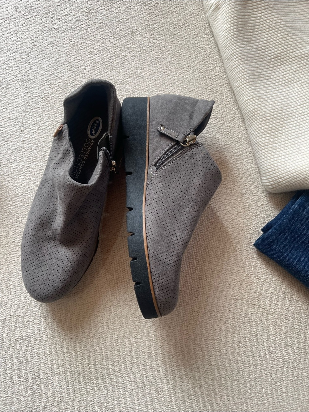Dr. Scholl's NWT Grey Perforated Suede Ankle Boots — Comfort